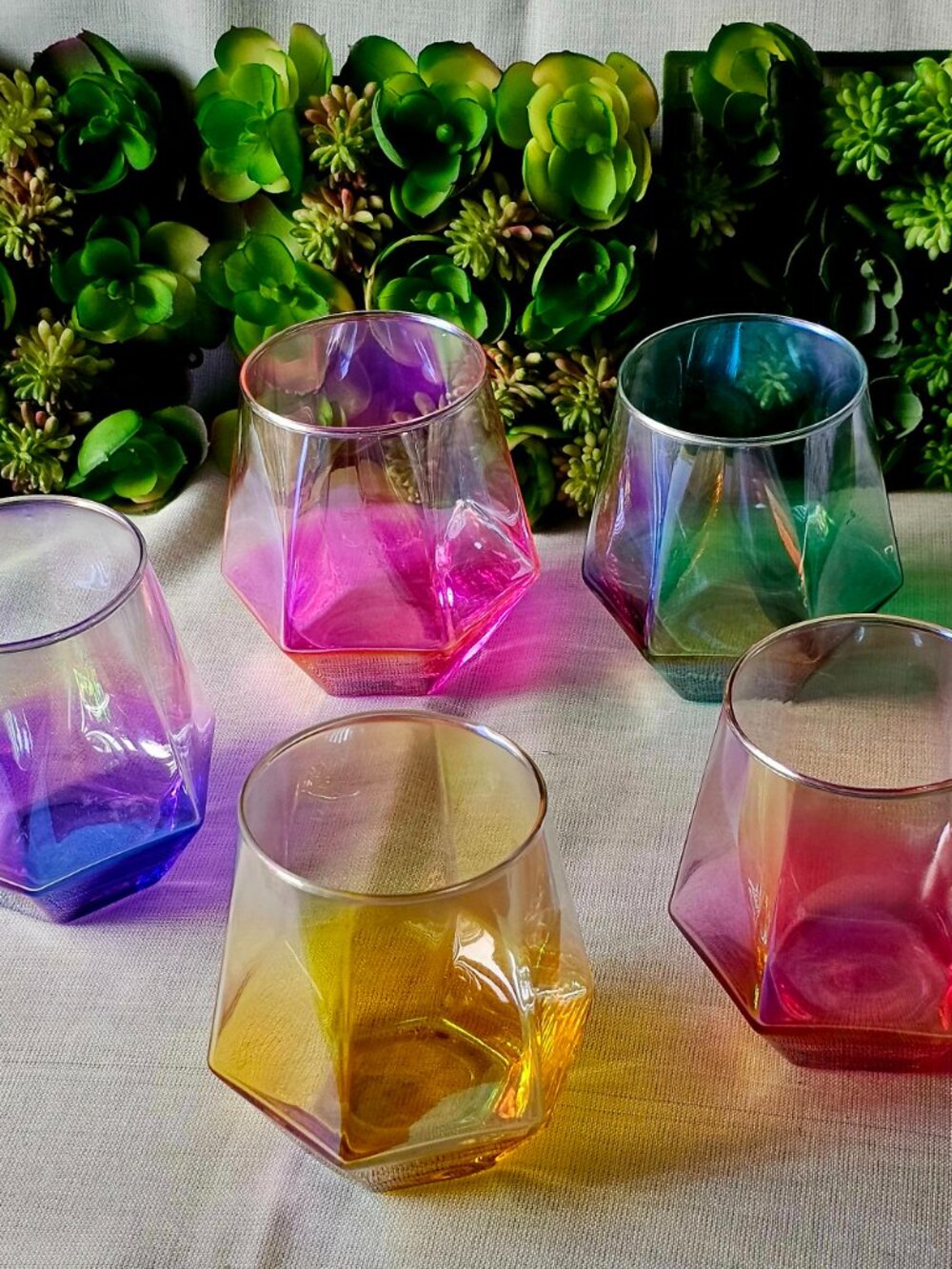 Colorful diamond-shaped stemless wine glass - Set of 5